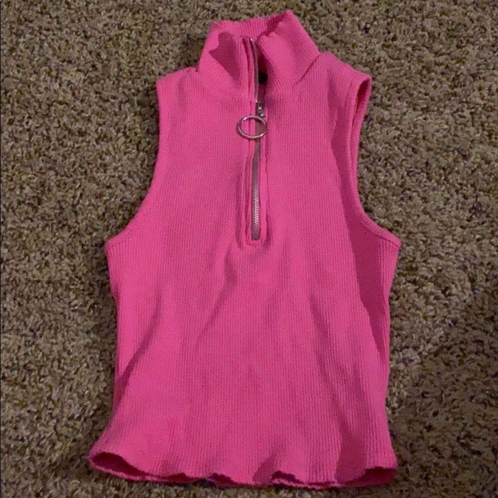 Pink crop top with zipper
